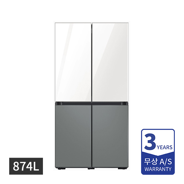 [삼성] 비스포크 냉장고 4도어 프리스탠딩 글램화이트/새틴그레이 874L